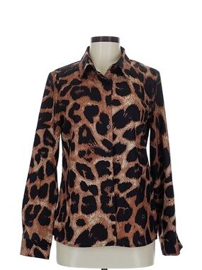 Neutral Printed Polyester Top in Light Taupe and Black